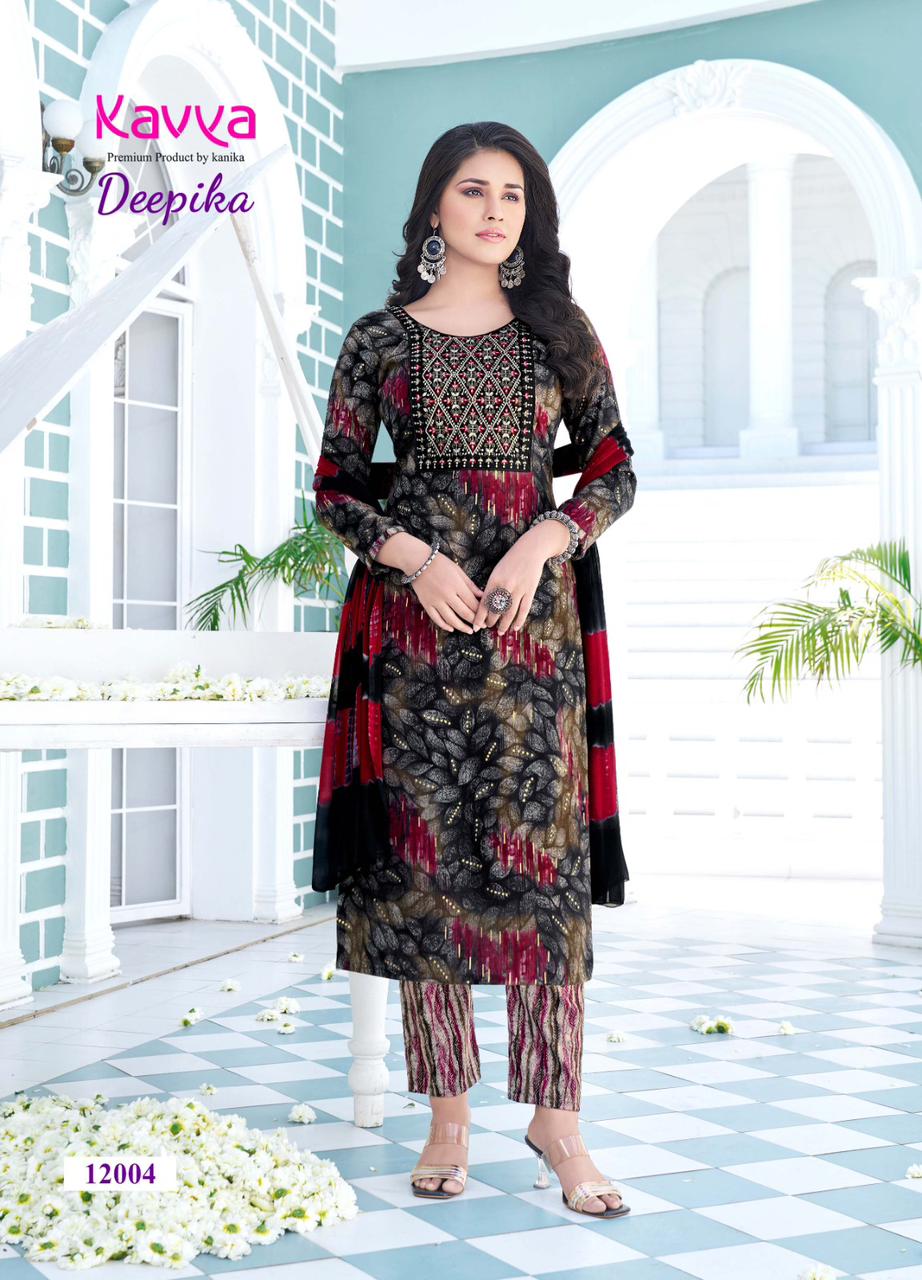 Deepika Vol 12 By Kavya Straight Cut Embroidery Kurti With Bottom Dupatta Wholesale Market
